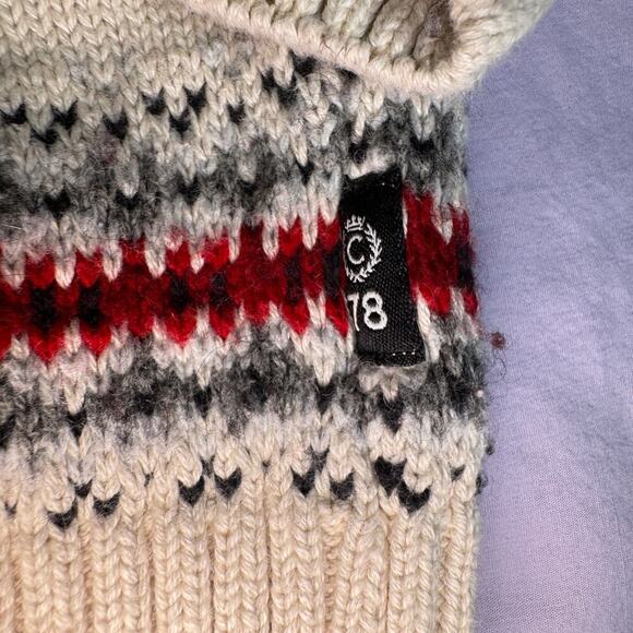 Chaps Men's size XL Sweater Fair Isle Stripe Crewneck Knit Pullover White Gray - Picture 3 of 8